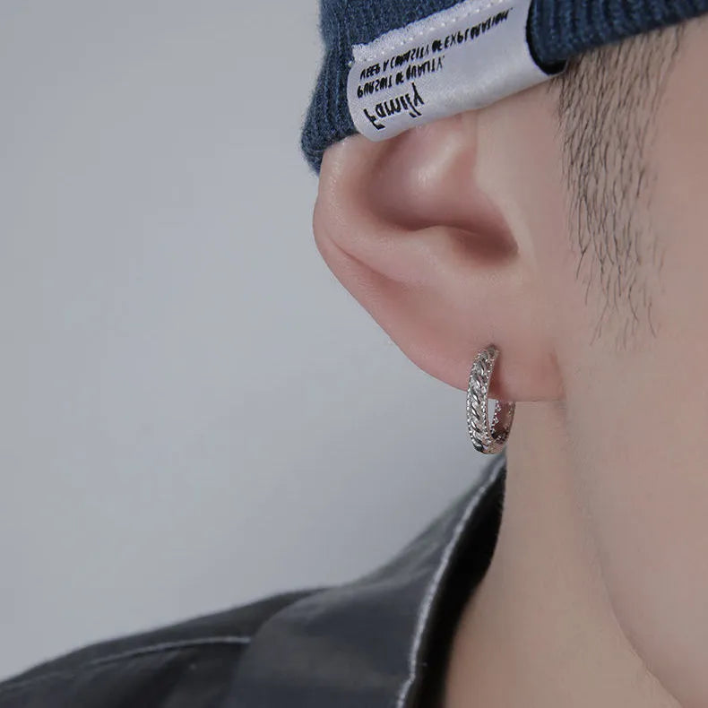 Men's copper geometric hip hop earrings in 10mm and 14mm sizes showing single and pair options