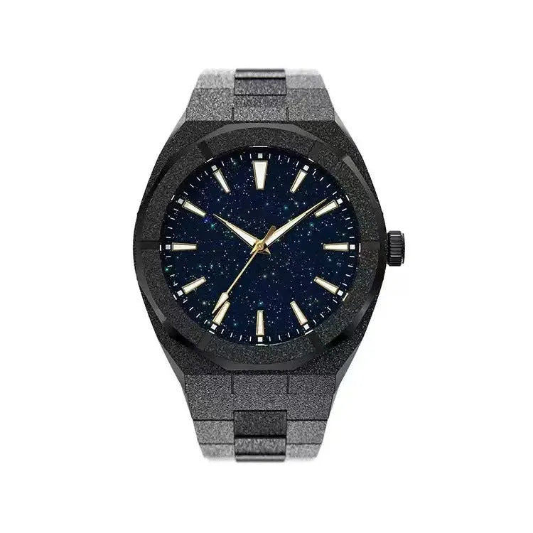 Men's business watch with frosted stainless steel case, luminous hands, analogue display in silver colour