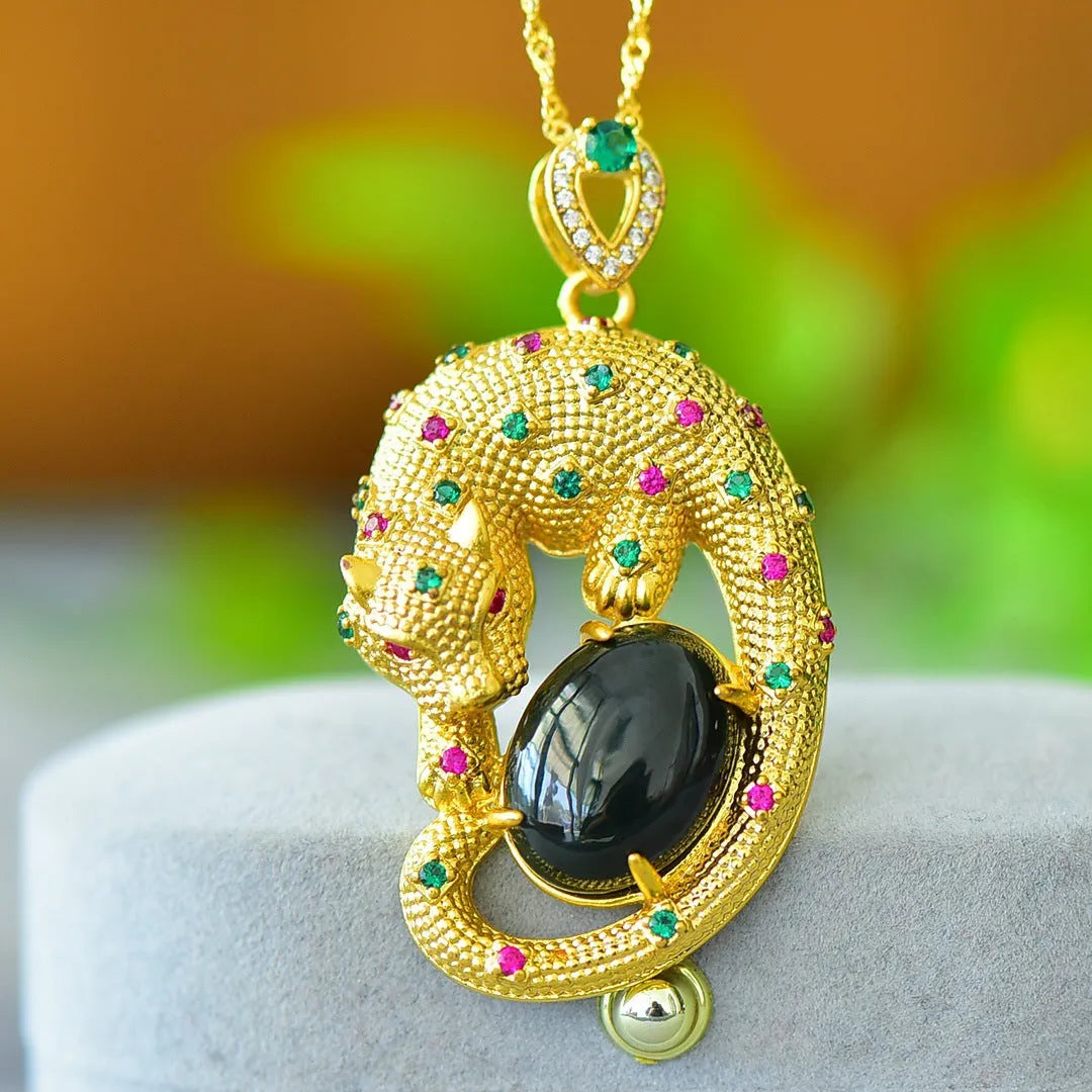 Flat grey Hetian jade pendant with copper wire inlay on an 18-inch chain.
