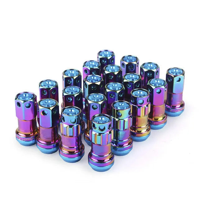 Aluminium alloy flat head wheel nuts in multiple colours with M12 thread for universal vehicle fitment