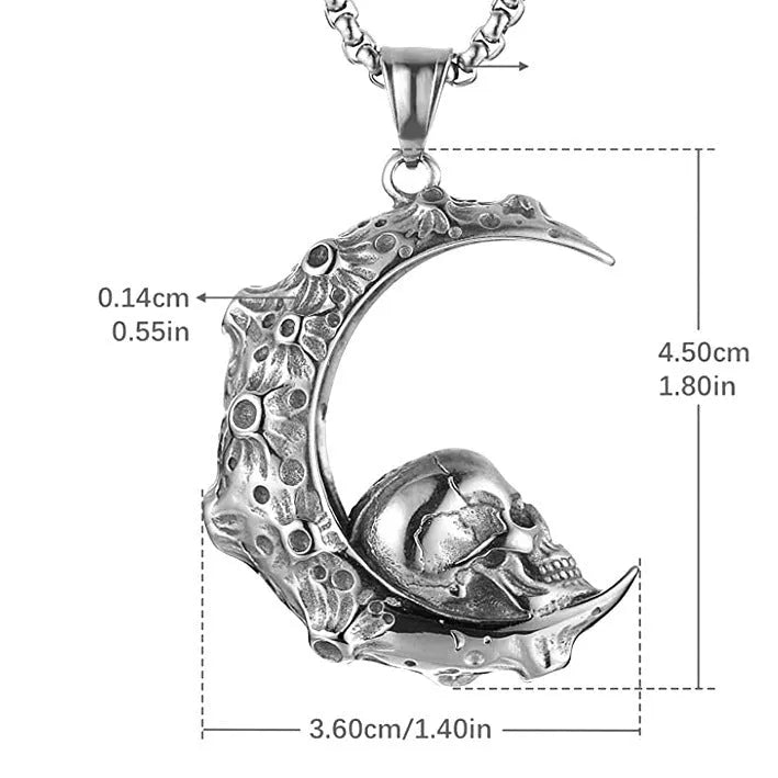 Men's stainless steel necklace with electroplated silver finish showing multiple pendant design options including skull, dagger and screw motifs
