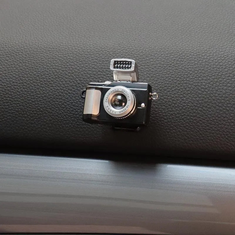 Set of four retro camera dot adhesive hooks for car interior organisation in Canon, SLR, vintage and digital camera designs