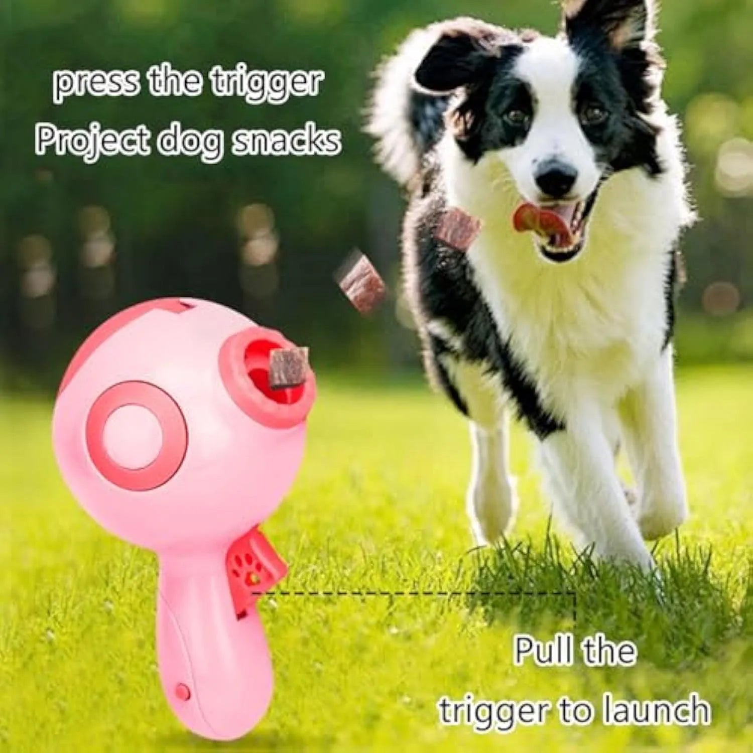 Green orange pink dog treat launcher toy food dispenser for training and interactive pet play