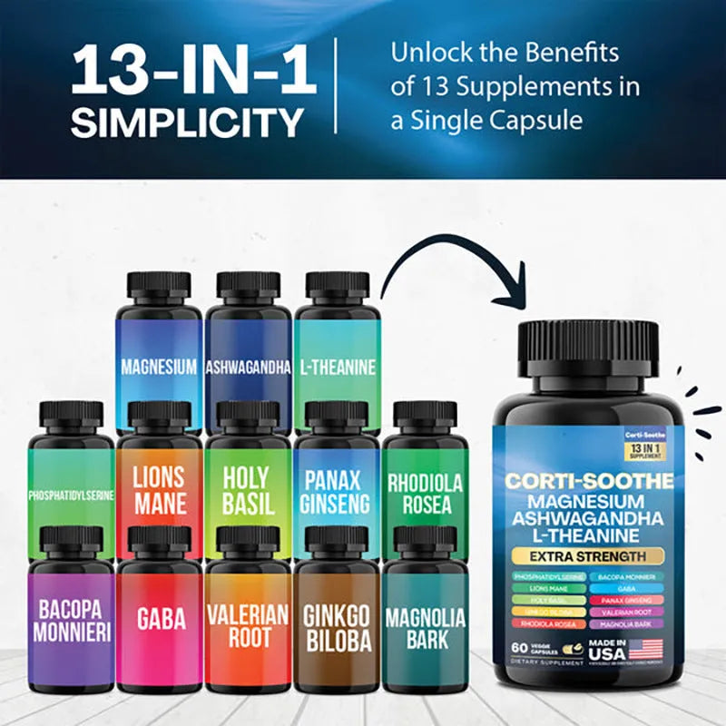 Glass bottle containing 60 vegetarian magnesium capsules with South African Drunken Eggplant extract