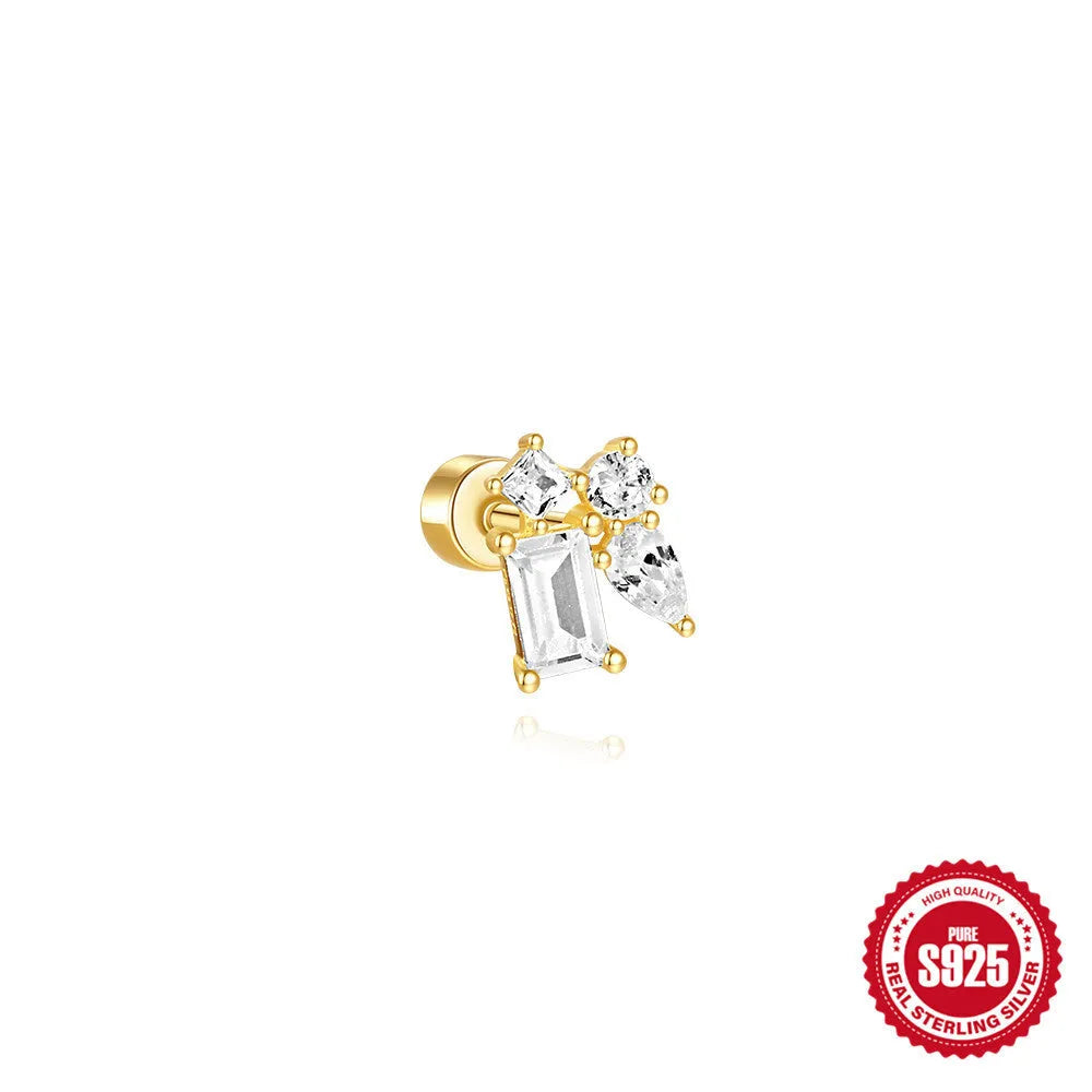 S925 sterling silver flat column threaded ear bone stud in a gold tone colour.