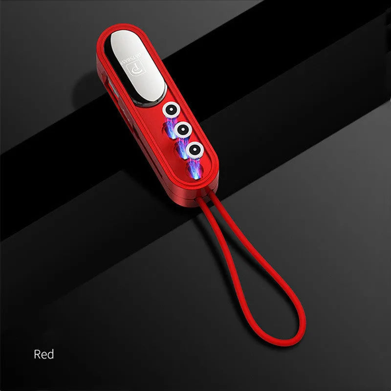 Magnetic three-in-one USB charging cable in black, white, and red colour options with 0.4m length