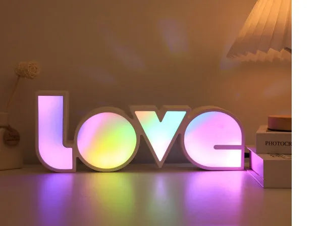LED LOVE Light decorative lamp with colourful rainbow style lampshade