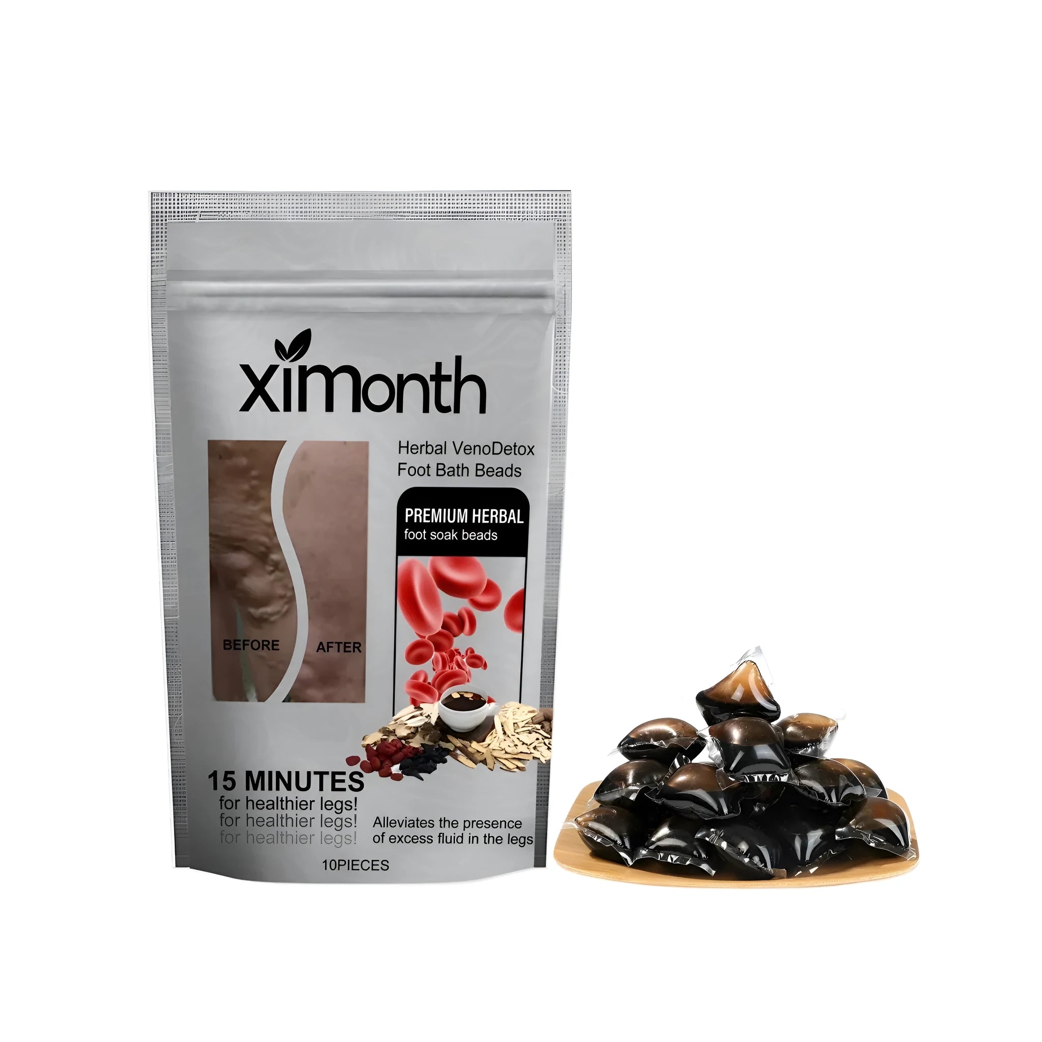 Herbal foot soak gel beads with mugwort, bee venom, Sophora flavescens and aloe ingredients in 10-piece pack