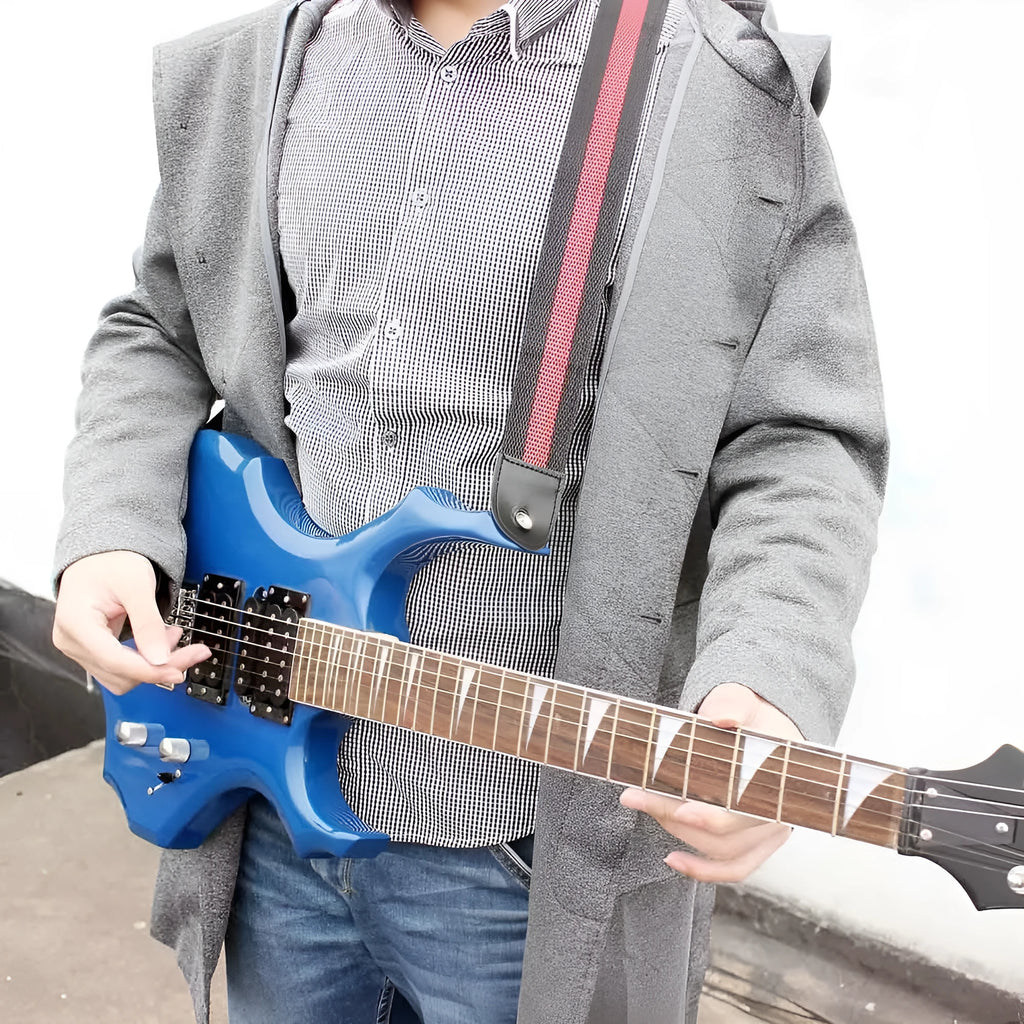 Woven cotton guitar strap with stripe pattern in five colour choices for guitar, bass and ukulele