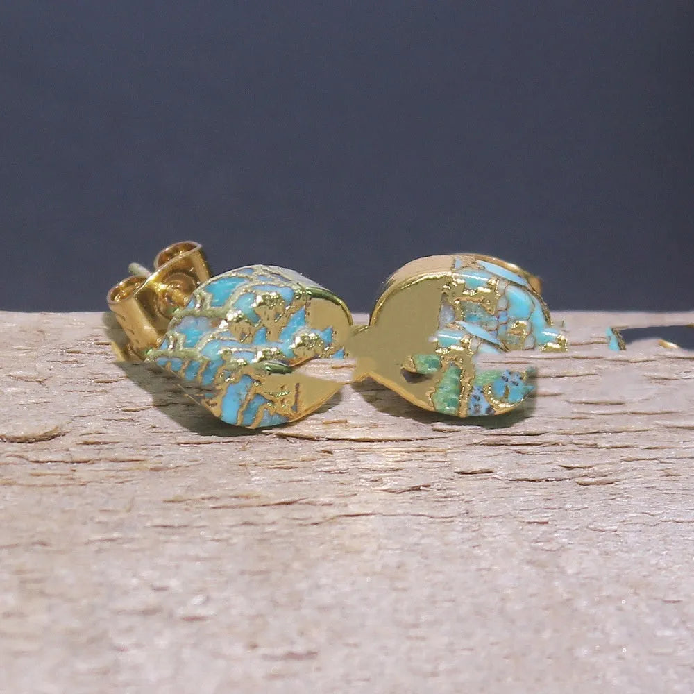 Natural stone Bohemian style stud earrings with irregular shaped stones on simple metal posts