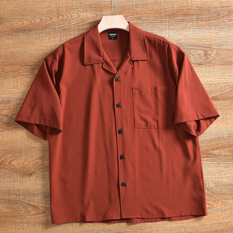 Men's lightweight pure cotton short sleeve shirt in loose fit with Japanese fresh style