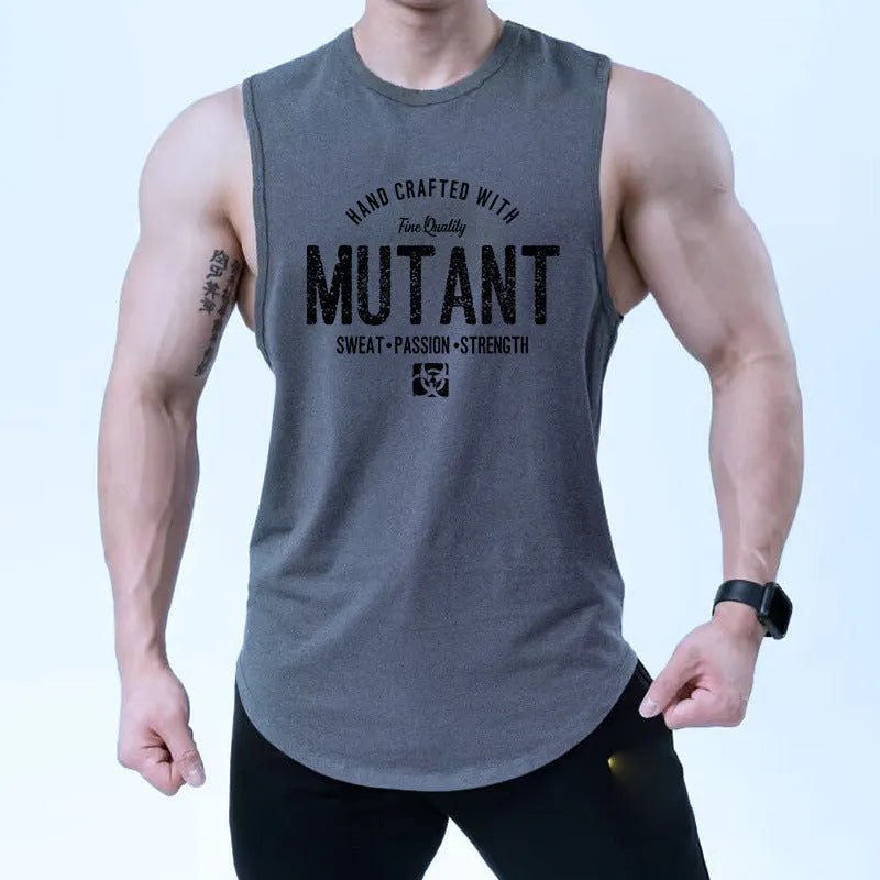 Men's loose training sleeveless shirt vest in multiple colour options including dark blue with yellow mark and red semicircle designs