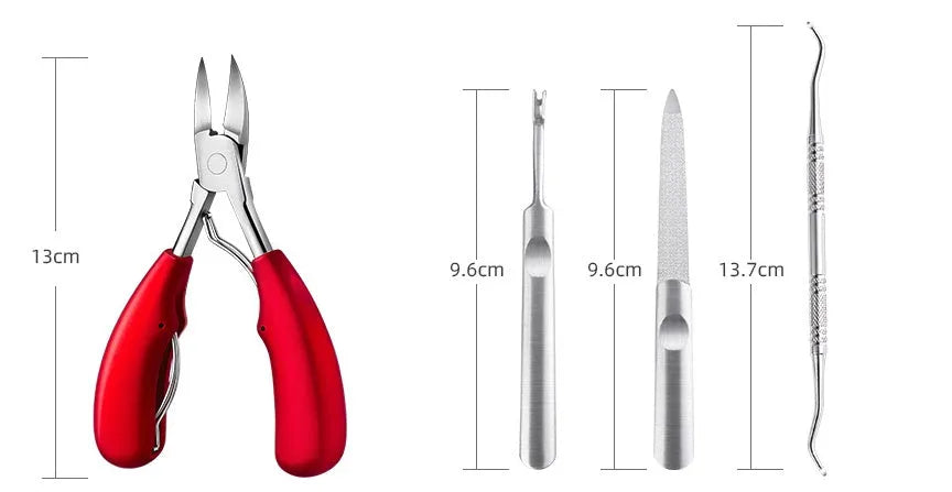Stainless steel nail clippers with coloured ABS handles and matching dead skin scissors