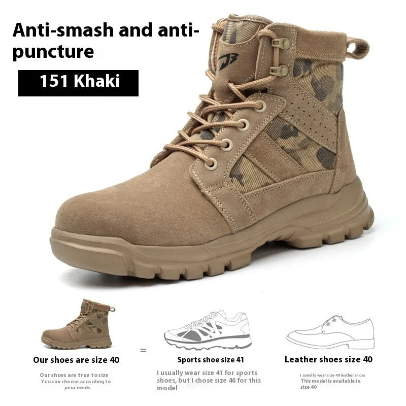 Men's high ankle safety boots with steel toe, black colour, lace-up closure, and EVA rubber sole