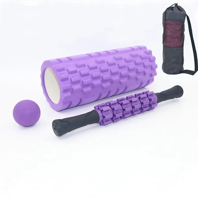 Black 33cm fitness foam roller massage kit with foam, EVA and PVC construction.