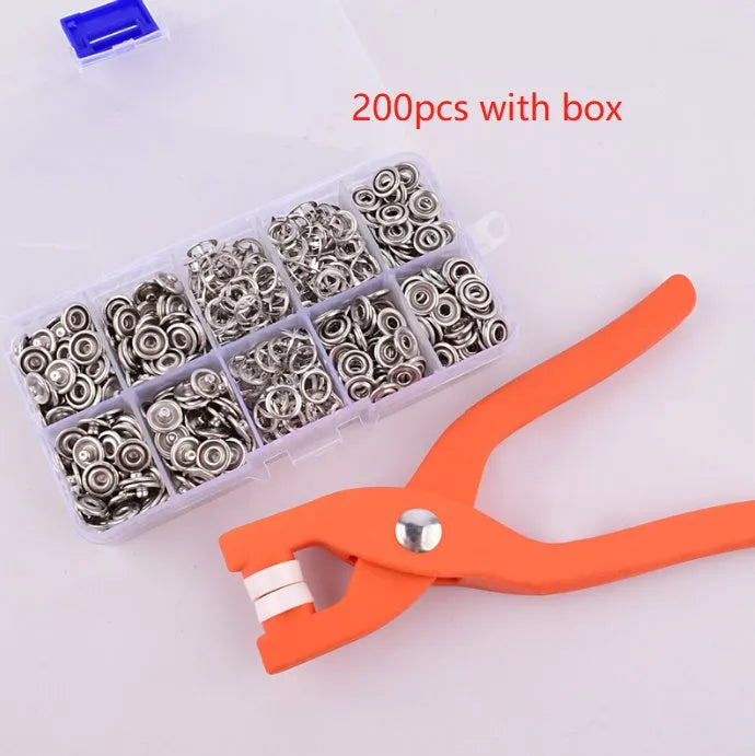 Stainless steel five claw no sew buttons 9.5mm with application pliers for children's clothing