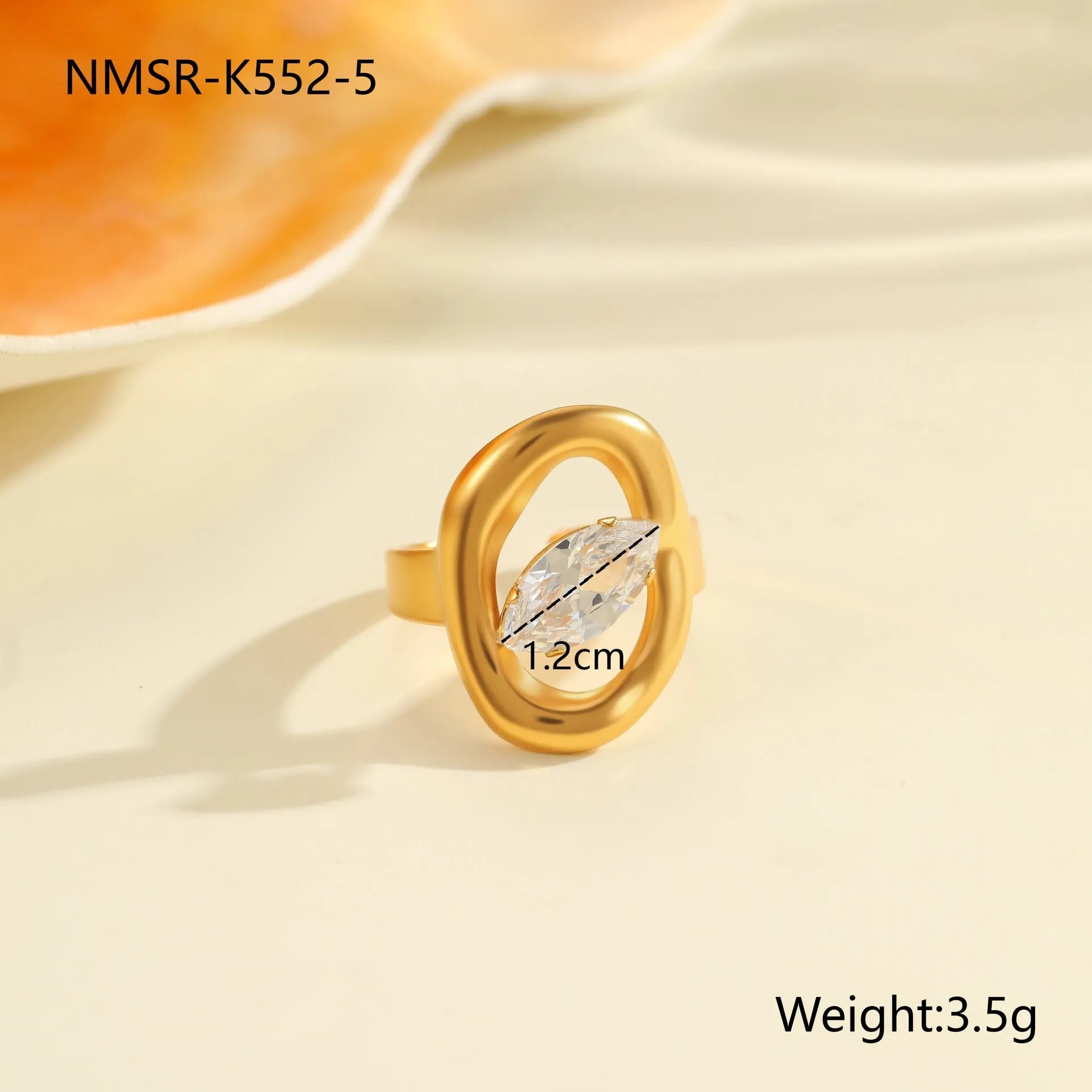 Geometric open mouth zircon ring showing adjustable design and electroplated finish