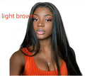 Long straight synthetic wig with centre-parted bangs in black colour