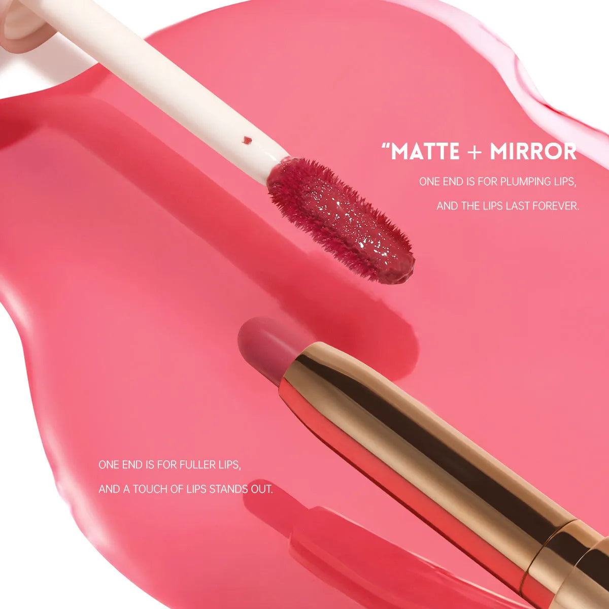 Double-headed lipstick lip gloss with matte finish showing 10 different colour options numbered 01 through 10