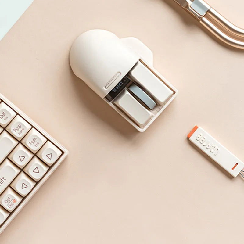 Xiaoqiao wireless mouse in tofu colour showing ergonomic shape and multiple buttons