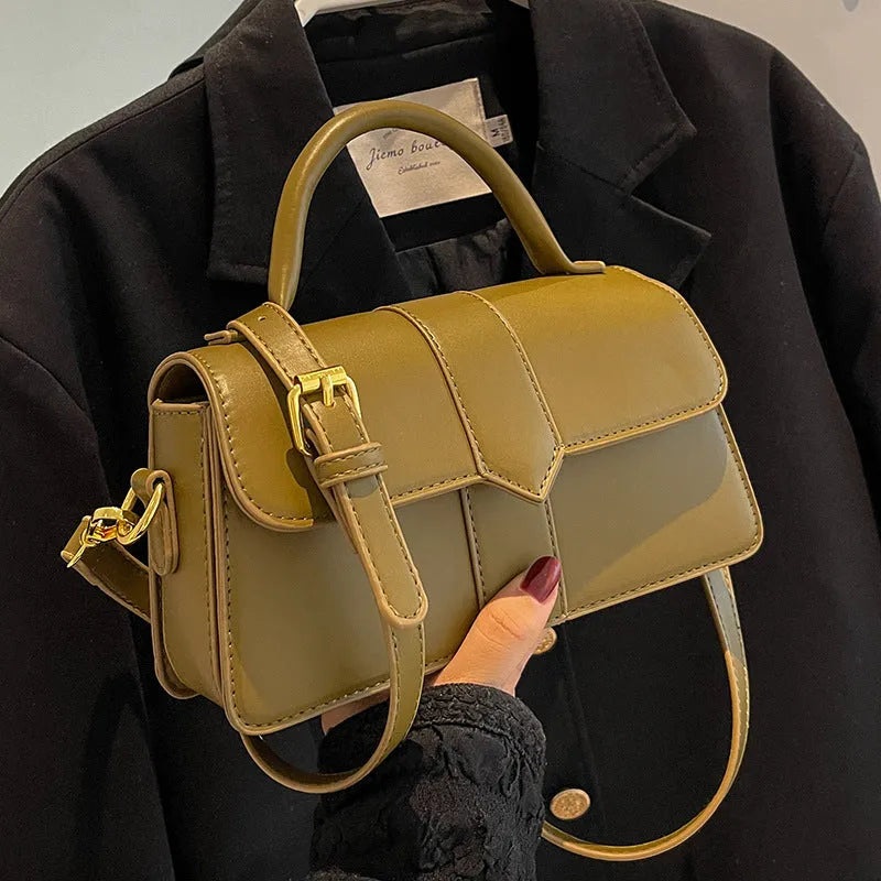 Women's PU messenger bag with file compartment in beige, brown, green, black colours