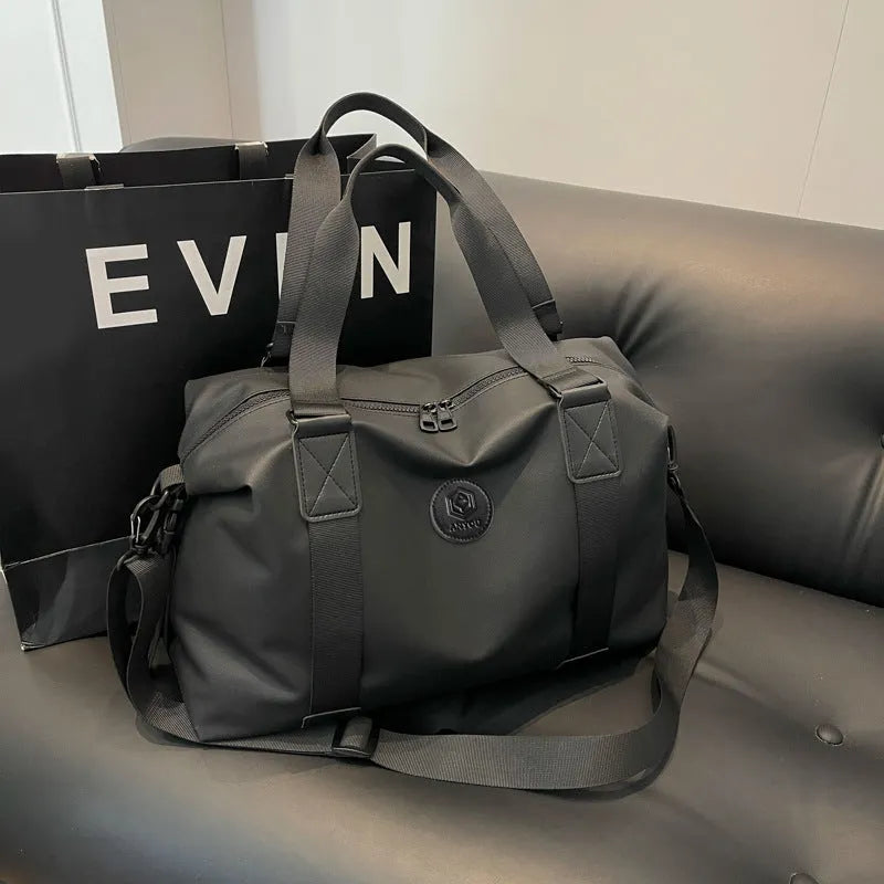 Large waterproof Oxford cloth travel bag with dry-wet separation compartments in black colour
