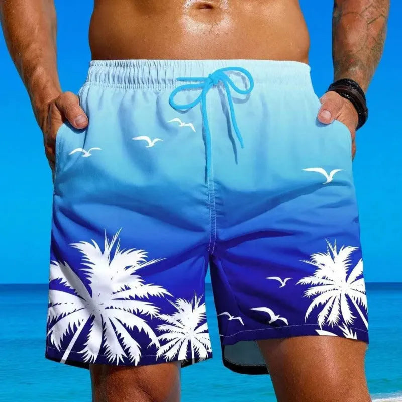 Men's loose board shorts in ethnic pattern with medium elastic waistband