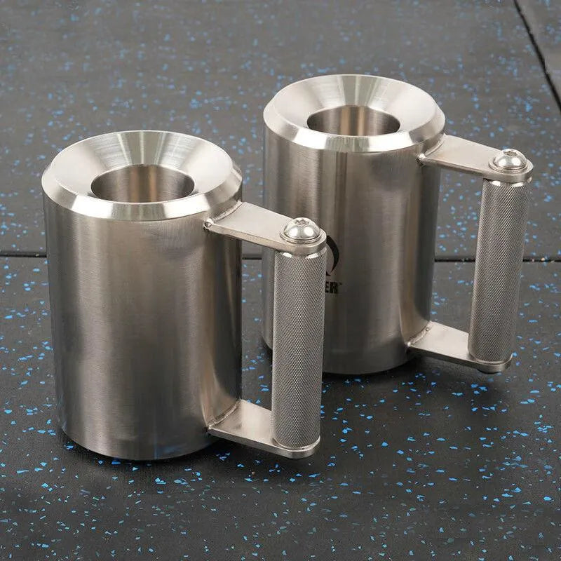 Silver stainless steel dumbbell weight cup with cast iron core, 8kg.