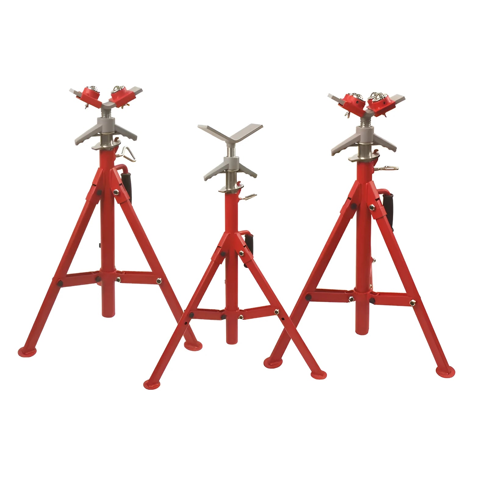 Metal V-head pipe bracket for steel pipe support showing high and low height options