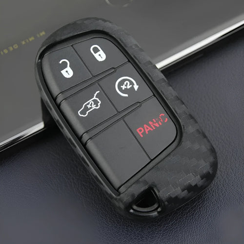 Silicone key protection case for Dodge Chrysler Fiat remote keys in carbon fibre design