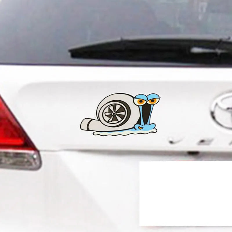 Reflective snail cartoon car bumper sticker measuring 12 by 8 centimetres