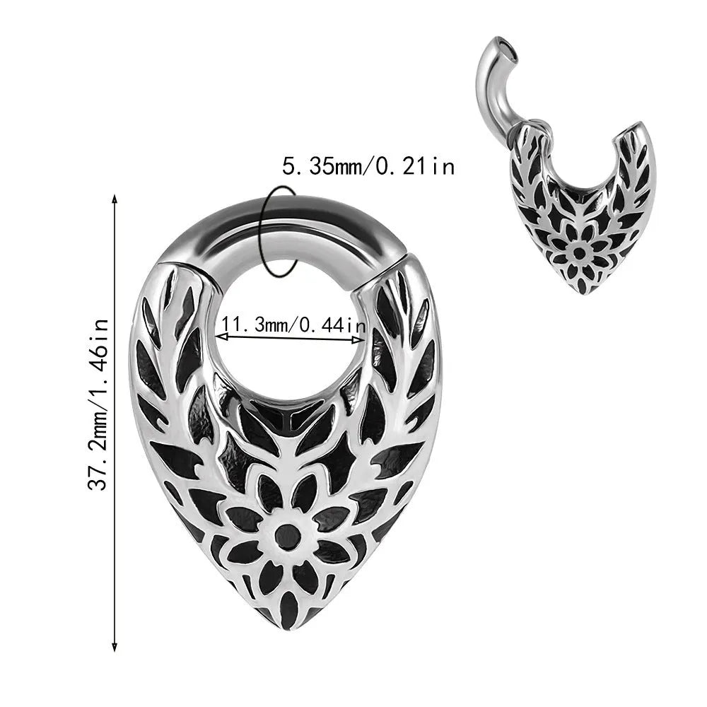 Stainless steel drop-shaped auricle ear extender with round hanging egg detail.