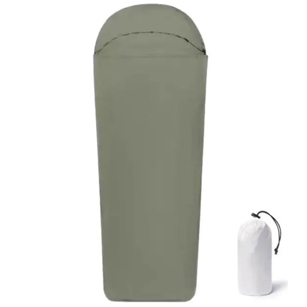 Blue and green adult mummy camping sleeping bag with nylon construction and portable design