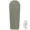 Blue and green adult mummy camping sleeping bag with nylon construction and portable design