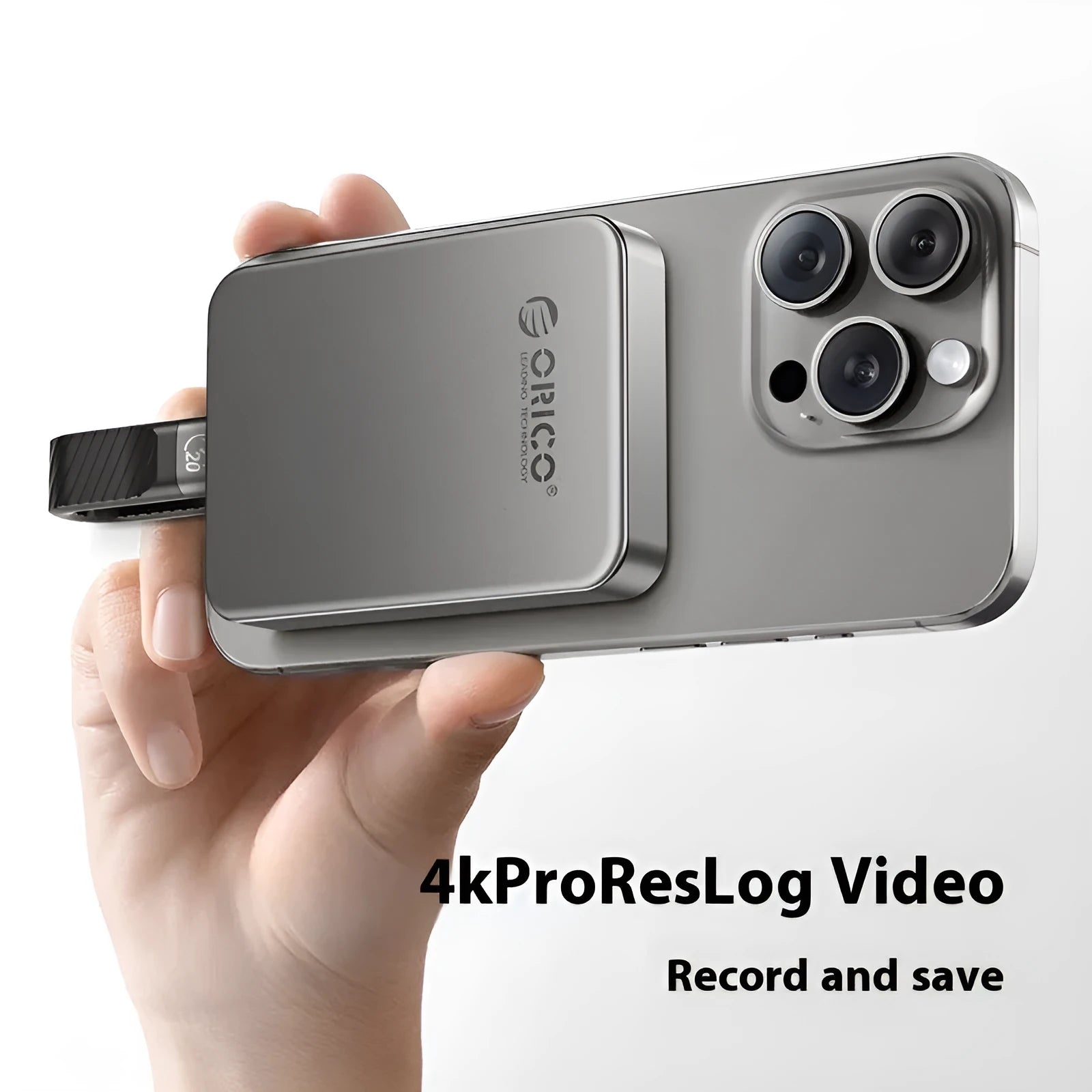 Grey ultra-thin magnetic mobile solid state drive with compact dimensions