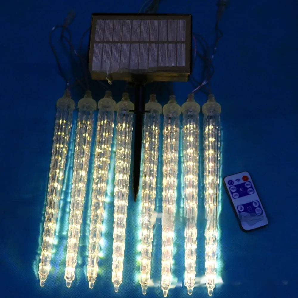 30cm ice cone shaped meteor shower LED Christmas lamp with solar panel and remote control