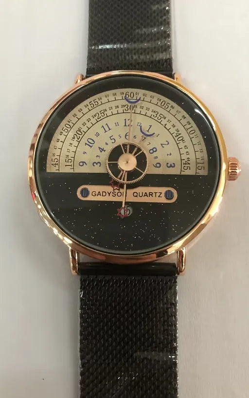 Men's gold sport watch with 40mm dial and stainless steel strap showing 24-hour display