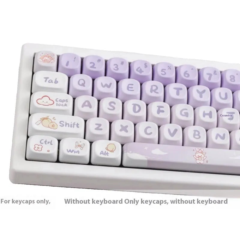 PBT gradient purple mechanical keyboard keycaps with detailed rabbit anime artwork.