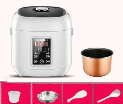 Miniature round rice cooker with mechanical controls and 2L capacity for 1-2 persons