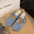Women's flat closed toe half slippers in PU with rubber sole and square toe shape