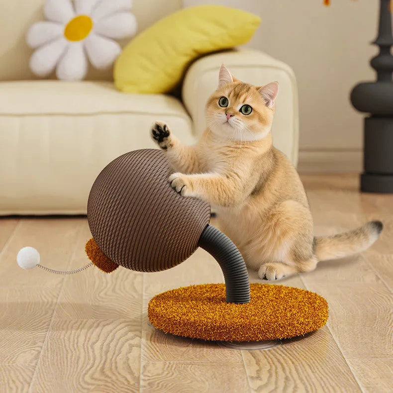 Hemp rope cat scratching board with choice of cat grasping ball or tumbler centrepiece in large or small size