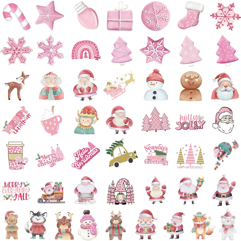 50 pack waterproof Christmas decoration stickers with cute designs for cars and electronics