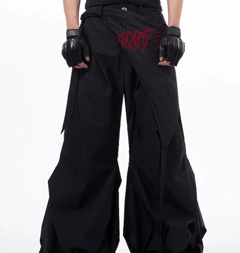 Korean style wide-leg pants for boys in black and grey solid colours