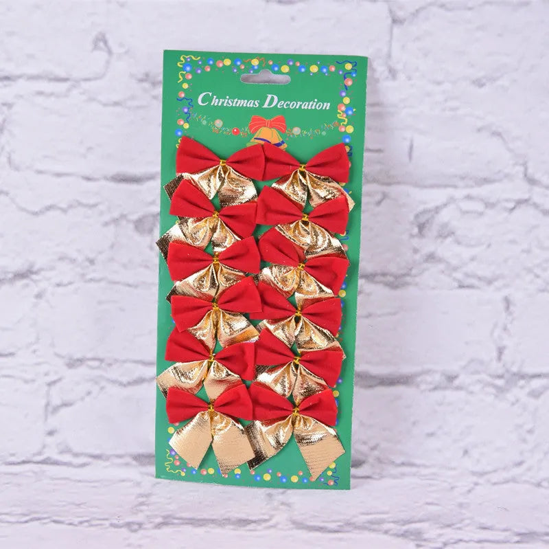 Red gold silver polyester Christmas bow ornament measuring 5 cm with ribbon