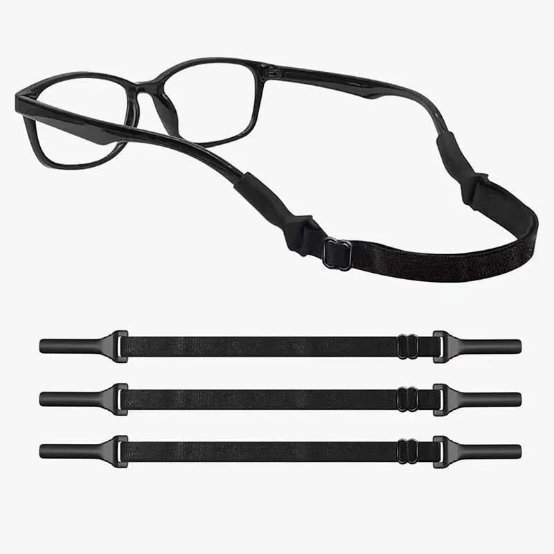 Black adjustable glasses cord with silicone earpiece ends for anti-slip security