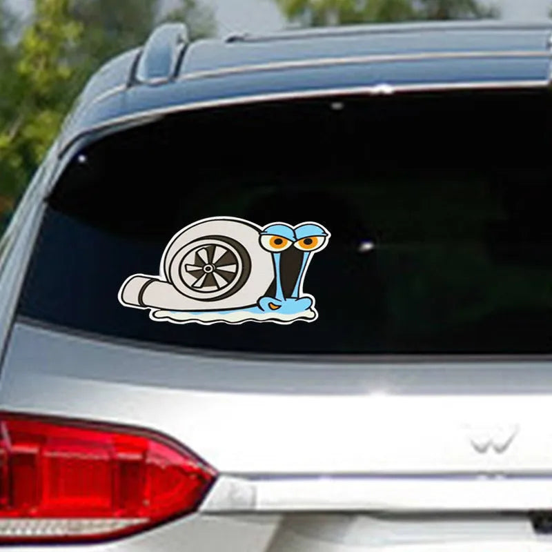 Reflective snail cartoon car bumper sticker measuring 12 by 8 centimetres