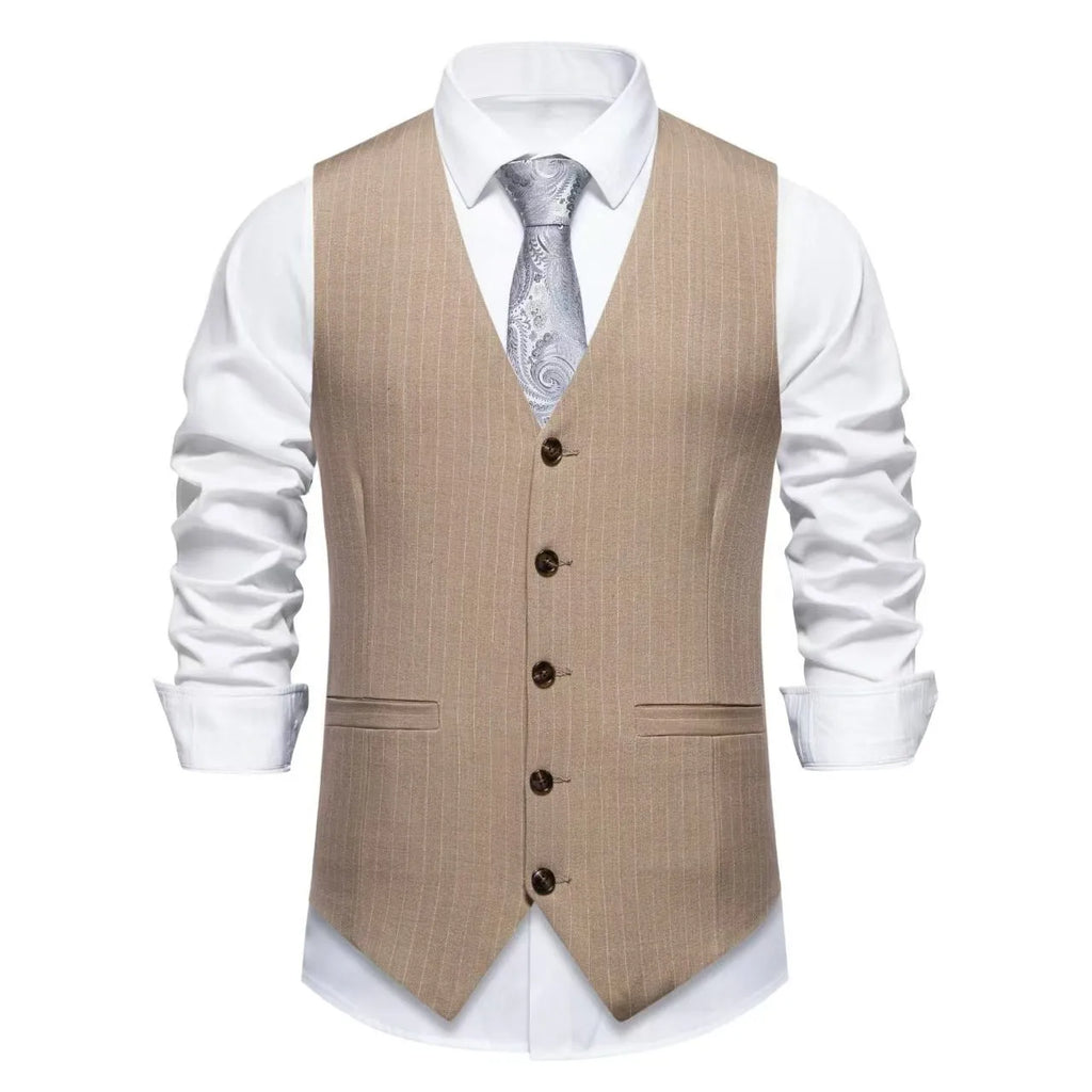 Men's striped suit vest in red black or khaki polyester formal business wear