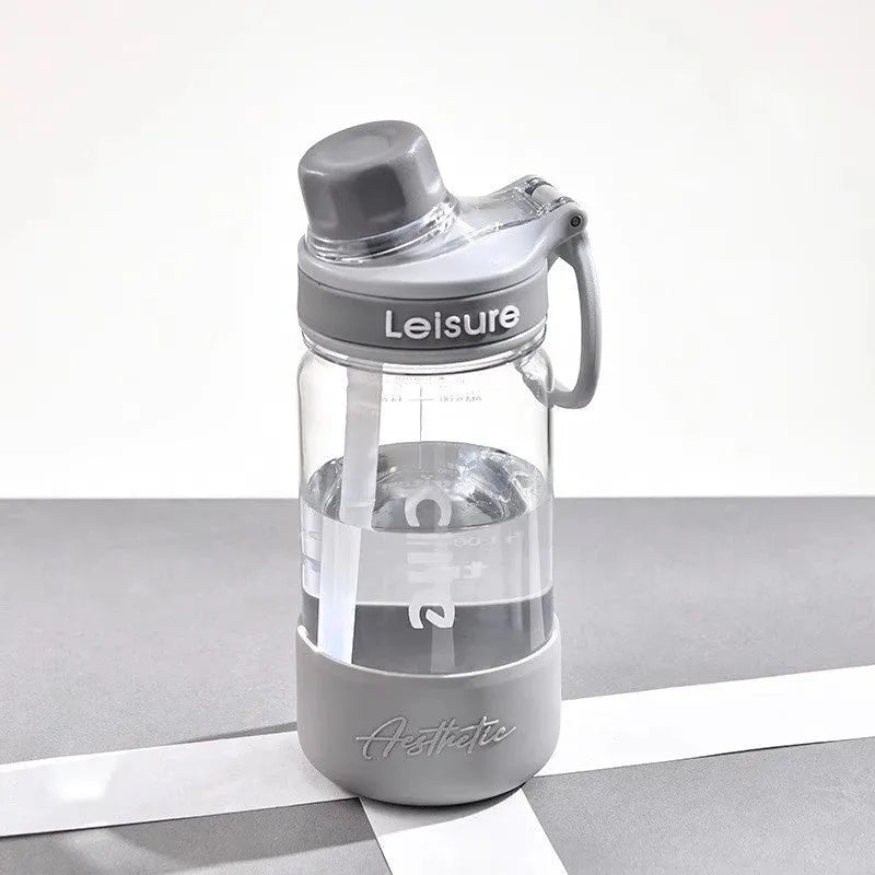 Plastic straw cup in grey, green or pink colours with 520ml, 780ml or 1000ml capacity options