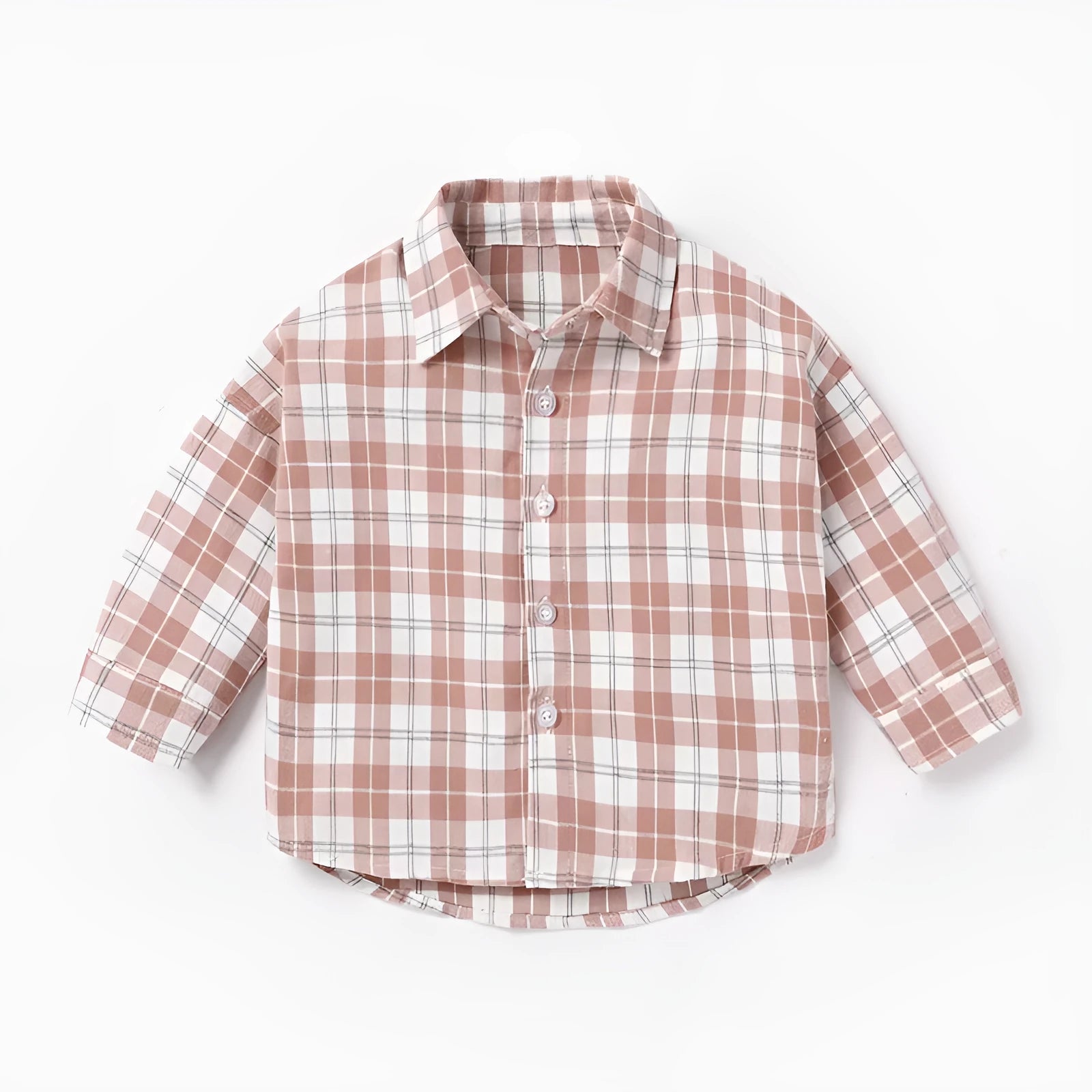 Boy's cotton lattice shirt with animal cartoon pattern in khaki, blue, pink, or yellow