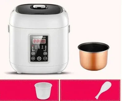 Miniature round rice cooker with mechanical controls and 2L capacity for 1-2 persons